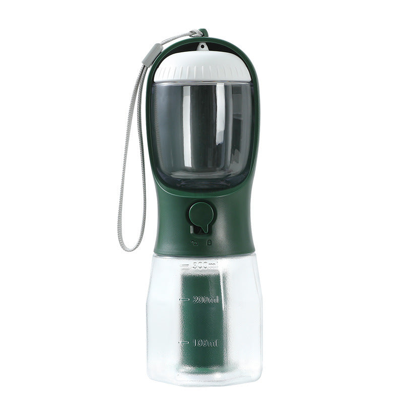 3-in-1 Portable Dog Water Bottle, Food Container & Waste Bag Dispenser – Leak-Proof Travel Cup