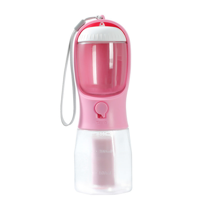 3-in-1 Portable Dog Water Bottle, Food Container & Waste Bag Dispenser – Leak-Proof Travel Cup