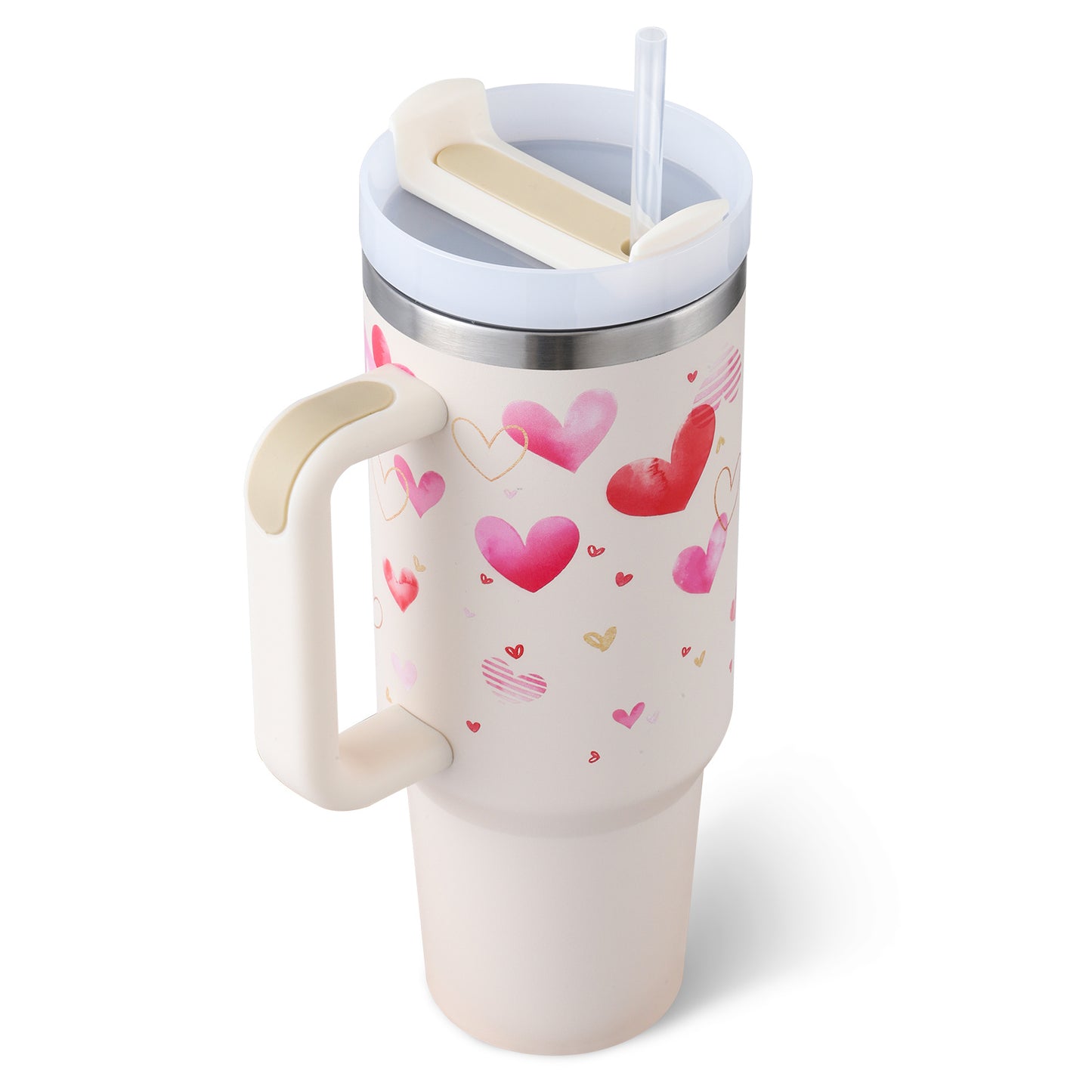 40oz Insulated Tumbler With Handle & Straw – Stainless Steel Spill-Proof Travel Mug