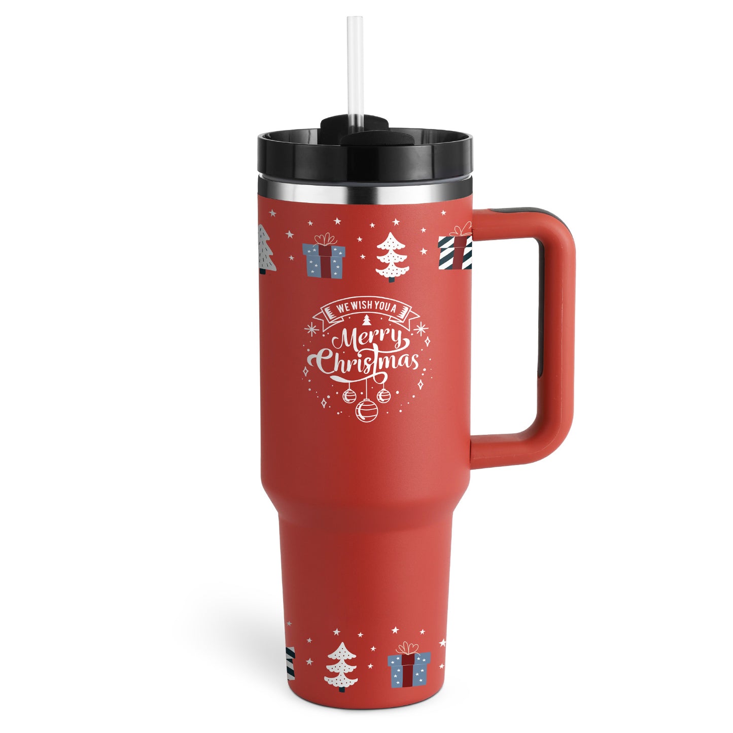 40oz Insulated Tumbler With Handle & Straw – Stainless Steel Spill-Proof Travel Mug