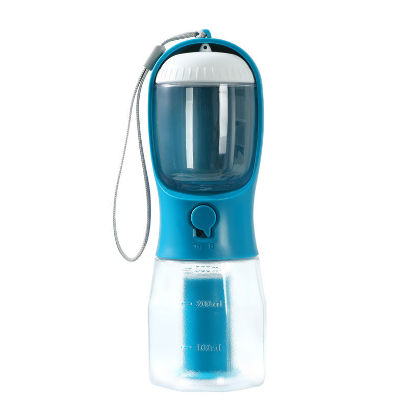 3-in-1 Portable Dog Water Bottle, Food Container & Waste Bag Dispenser – Leak-Proof Travel Cup