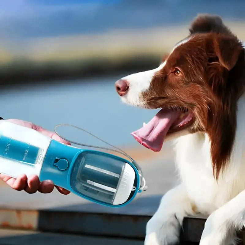3-in-1 Portable Dog Water Bottle, Food Container & Waste Bag Dispenser – Leak-Proof Travel Cup