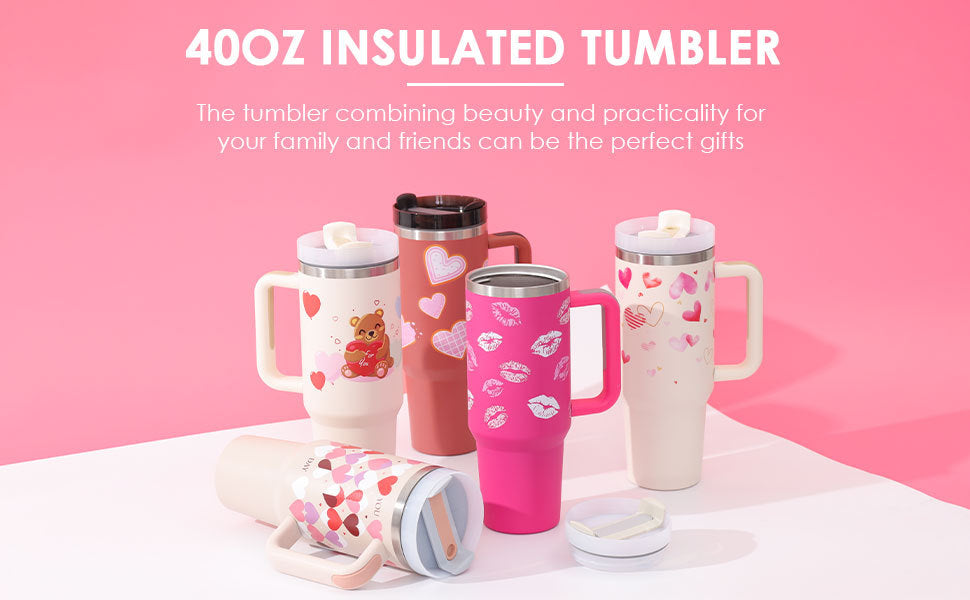 40oz Insulated Tumbler With Handle & Straw – Stainless Steel Spill-Proof Travel Mug