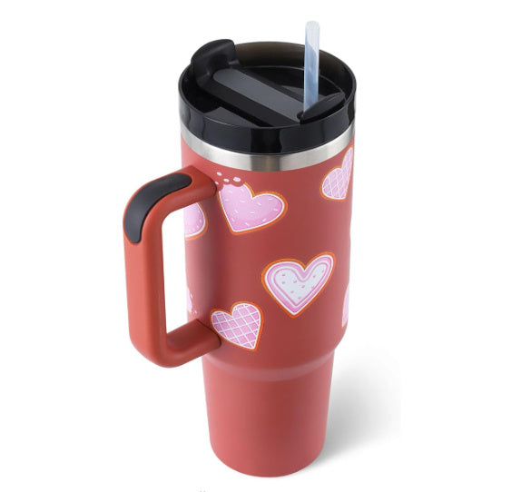 40oz Insulated Tumbler With Handle & Straw – Stainless Steel Spill-Proof Travel Mug