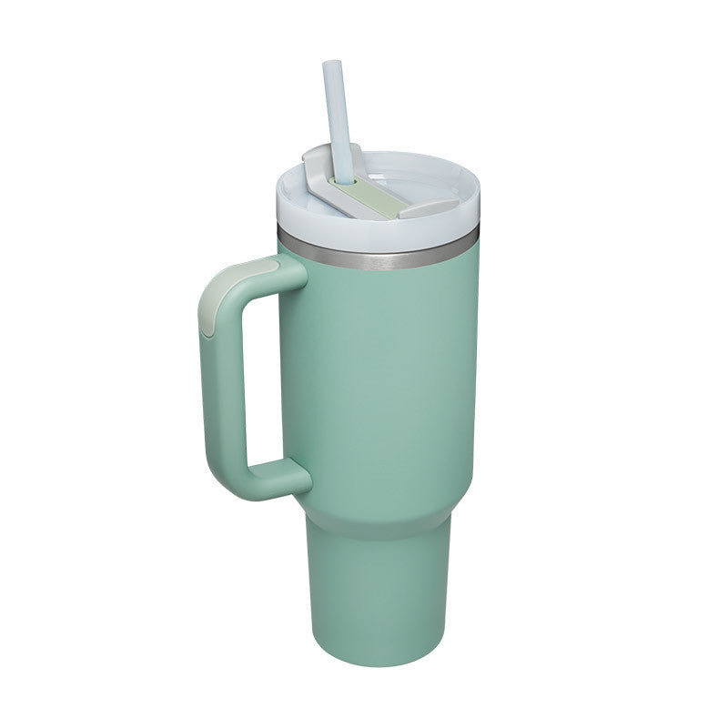 40oz Insulated Tumbler With Handle & Straw – Stainless Steel Spill-Proof Travel Mug