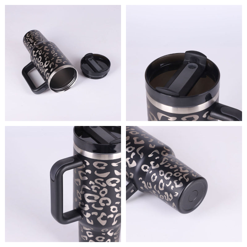 40oz Insulated Tumbler With Handle & Straw – Stainless Steel Spill-Proof Travel Mug