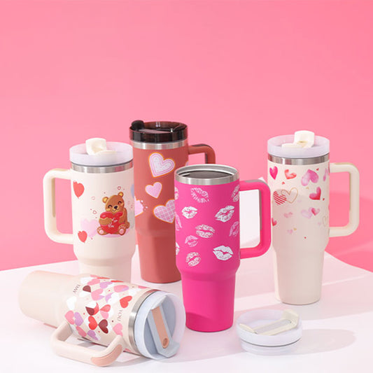 40oz Insulated Tumbler With Handle & Straw – Stainless Steel Spill-Proof Travel Mug