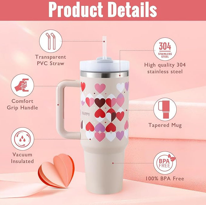 40oz Insulated Tumbler With Handle & Straw – Stainless Steel Spill-Proof Travel Mug